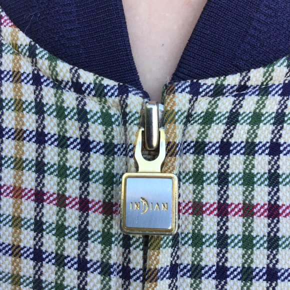 men’s plaid bomber harrington jacket L academia golf retro zippered lined tan - Picture 9 of 13